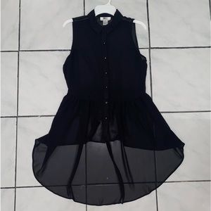 CaliforniaGrown Dark Black Mesh Asymmetrical Top